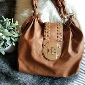 Cognac Studded Braided Purse